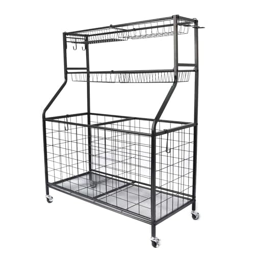 Sports Equipment Organizer Ball Storage Organizer Utility Racks with Wheels Baskets Hooks Standing Shelf Units Carts Garage Wagon Racks for Basketball Football Soccer Volleyball Baseball Bat Holder