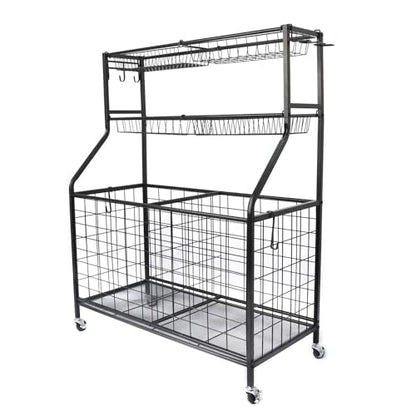 Sports Equipment Organizer Ball Storage Organizer Utility Racks with Wheels Baskets Hooks Standing Shelf Units Carts Garage Wagon Racks for Basketball Football Soccer Volleyball Baseball Bat Holder