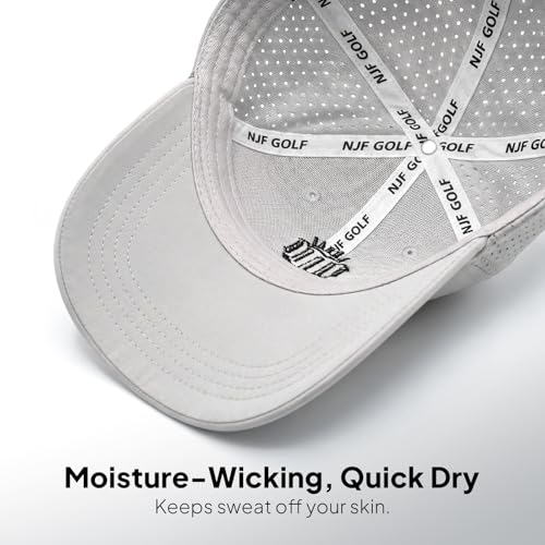 NJF Golf Hat Men - Breathable Mens Golf Hats, Adjustable Rope Hook and Loop Style Cap, Convenient Cap with Tee Holder - color: Light Gray