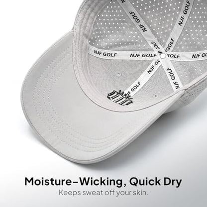 NJF Golf Hat Men - Breathable Mens Golf Hats, Adjustable Rope Hook and Loop Style Cap, Convenient Cap with Tee Holder - color: Light Gray