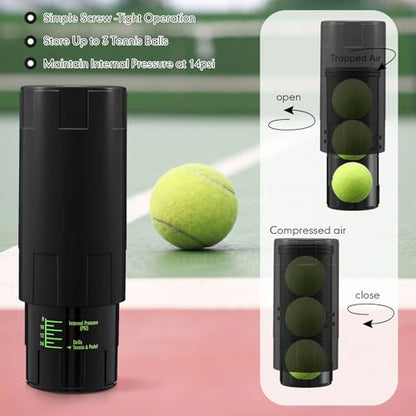 Soulchen Tennis Ball Pressurizer - Tennis Ball Storage Canister Holds 3 Balls Under 14 Psi Pressure, Reusable Stuff for Bounce Retention, Lightweight & Durable - color: Black