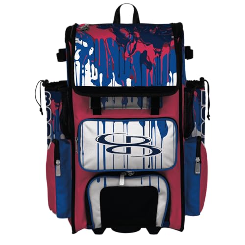Boombah Superpack Hybrid Rolling Bat Bag - Wheeled & Backpack Version - Graffiti Drip - Multiple Color Options - color: Magenta/Azure/Navy