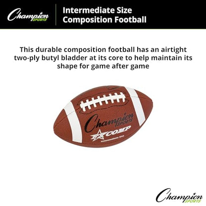 Champion Sports Pro & Composite Series Footballs – Water-Resistant Composite, Indoor/Outdoor, Official–Pee Wee Sizes - size: Intermediate, style: Composite