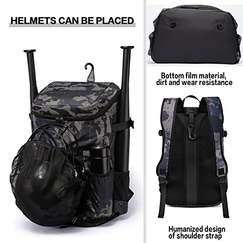 Baseball Backpack Equipment Bag for Adult with 2/4 Bat Holder & Fence Hook Lightweight Mens Softball Bag with Shoes Compartment Coaches Catchers Team Baseball Gear Bags Youth Boys - color: 1 Blue