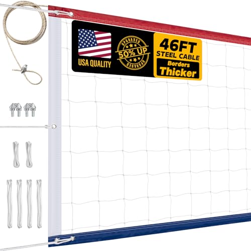 Upgraded Professional Volleyball Net Outdoor Heavy Duty – Weatherproof, Extended Stainless Steel Cable and Reinforced Full Borders, Ideal for Indoor & Outdoor Play, 32x3FT, Net Only