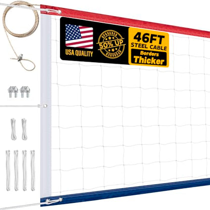 Upgraded Professional Volleyball Net Outdoor Heavy Duty – Weatherproof, Extended Stainless Steel Cable and Reinforced Full Borders, Ideal for Indoor & Outdoor Play, 32x3FT, Net Only