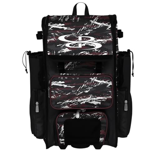 Boombah Rolling Superpack Baseball/Softball Gear Bag - Telescopic Handle - Holds 4 Bats - Wheeled Version - Razor Multiple Colors - color: Black/Maroon/White
