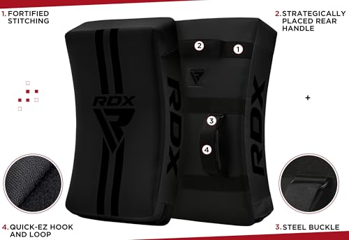 RDX Kick Shield Muay Thai Kickboxing, Heavy Curved Kicking Striking Body Pad, Punching Foot Target MMA Boxing Training, 3 Padded Handles, Martial Arts Karate TKD Taekwondo (ONE PAD ONLY) - color: Full Black