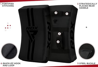 RDX Kick Shield Muay Thai Kickboxing, Heavy Curved Kicking Striking Body Pad, Punching Foot Target MMA Boxing Training, 3 Padded Handles, Martial Arts Karate TKD Taekwondo (ONE PAD ONLY) - color: Full Black