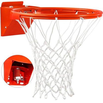 Basketball Rim Replacement, Single-Spring Breakaway Basketball Rim Outdoor Indoor, Universal 18 Inch Heavy Duty Basketball Hoop Rim and Net - color: ORANGE, style: TUBE TIE Basketball Rim