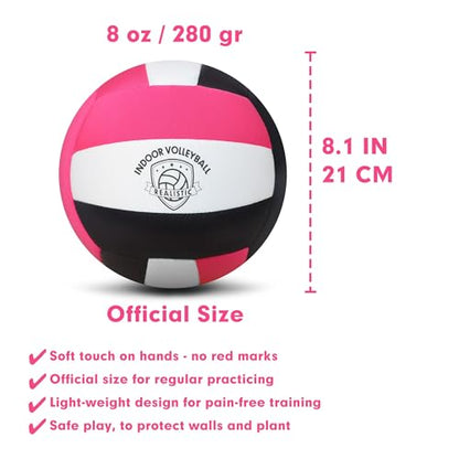 Soft Indoor Volleyballs for Girls Youth Beginners Trainer Fabric Light First Learning Volleyballs Safe Quiet Practicing Inside the House Birthday Easter Gifts - color: Pink