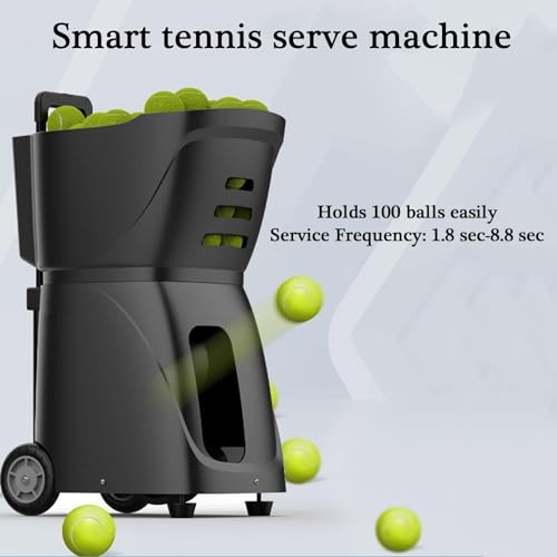 Tennis Ball Machine, Portable Automatic Tennis Trainer, with Remote Control, Mobile APP Control, Loading Capacity 100 Balls, Serving Frequency 1.8-8.8s, for Training and Practice