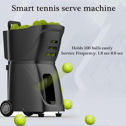 Tennis Ball Machine, Portable Automatic Tennis Trainer, with Remote Control, Mobile APP Control, Loading Capacity 100 Balls, Serving Frequency 1.8-8.8s, for Training and Practice
