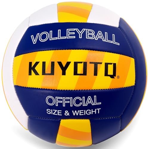 KUYOTQ Striped Outdoor Beach Volleyball, 3MM Thickened Surface Soft Leather Volleyball for Youth Mens,Beach Play,Game, in&Outdoor Training (Official Size,Deflated)