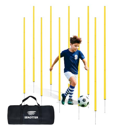 SEAOTTER Soccer Agility Training Poles, 6/10/20Pcs 6FT Adjustable Detachable Sports Speed Training Sticks, Practice Equipment Accessories for Football, Slalom & Rugby, Bending Poles for Horses