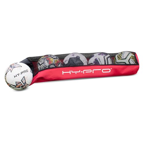 Hy-Pro Unisex Adult Football Bag – with Mesh Outer and Tie Cord Closure, Ideal Equipment Bag for Football, Basketball, or Netball Ball Storage - Outdoor Ball Storage Solution for Up to 5 Balls - color: Red