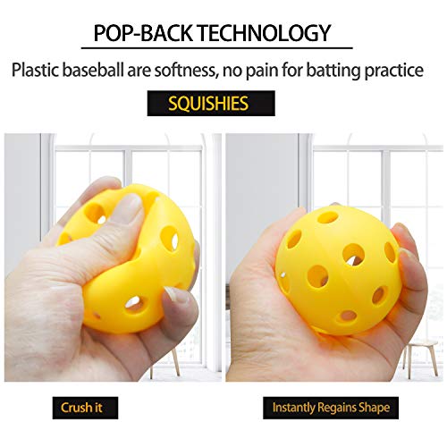 Anteer 12 Pack Plastic Baseball Practice Baseballs for Hitting, Indoor Outdoor Lightweight Balls Baseball Batting Training - color: Yellow