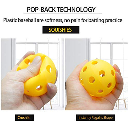 Anteer 12 Pack Plastic Baseball Practice Baseballs for Hitting, Indoor Outdoor Lightweight Balls Baseball Batting Training - color: Yellow