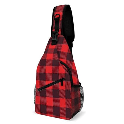 Sling Bag Crossbody Travel Hiking Chest Backpack Shoulder Daypack for Women Men (for Red Black Buffalo Check Plaid Pattern) - color: Style (252)