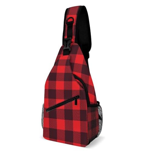 Sling Bag Crossbody Travel Hiking Chest Backpack Shoulder Daypack for Women Men (for Red Black Buffalo Check Plaid Pattern) - color: Style (252)