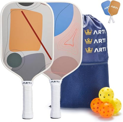 ARTI Pickleball Paddles Set of 2-USAPA Approved Fiberglass Surface Pickleball Set,2 Pickleball Rackets, 4 Balls and 1 Portable Carry Bag - color: Horizon