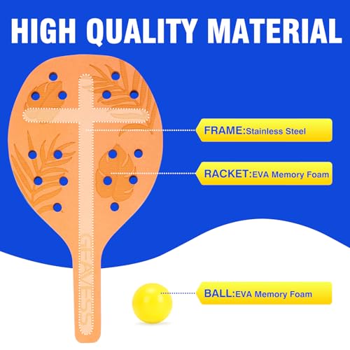 Beach Paddle Tennis Game Set for Teens, Adults and Beginners - Safe Paddleball with 2 Foam Paddle Rackets & 2 Soft Balls & Storage Bag - Indoor Outdoor Play for Park, Backyard, Home