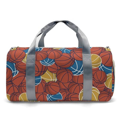 Basketball Pattern Orange Brown Waterproof Duffel Bag Adjustable Shoulder Strap Perform Training Travel Bag for Teens Adults