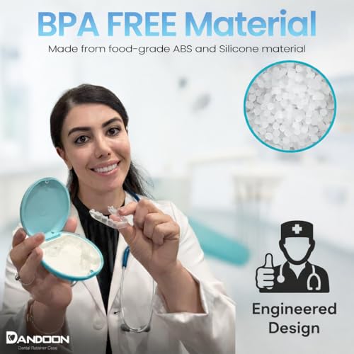 Dandoon Dental Retainer Case – Ventilated with Magnetic Lid and Silicone Pad, Non-Slip Slim Design – Includes Free Aligner Removal Tool & Chewies – Fits Aligners & Mouth Guards (Mint Green-Blue)