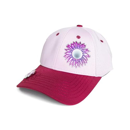Ladies Adjustable Hats - Tee Holder with Tees & Bill Magnet with Ball Marker - 100% Custom Made - color: Pinkadelic Burst, style: Offset