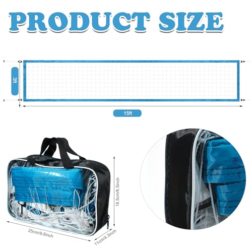 Pool Volleyball Net Replacement Adjustable Length 15-25 ft Portable Volleyball Net for Outdoor Backyard Swimming Pool Beach - color: Light Blue