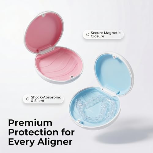 2 Pack Retainer Case, Compatible with Invisalign, Slim Aligner Case with Removal Tool, Aligner Seaters & Brush, Pocket Size Secure Magnetic Closure for Travel - Cloud Blue - color: 2 Pack - Cloud Blue