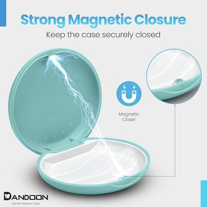 Dandoon Dental Retainer Case – Ventilated with Magnetic Lid and Silicone Pad, Non-Slip Slim Design – Includes Free Aligner Removal Tool & Chewies – Fits Aligners & Mouth Guards (Mint Green-Blue)