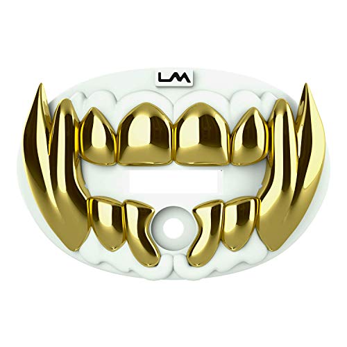 Loudmouth Football Mouth Guard - 3D Chrome Beast Football Mouthpiece, Fits Adult & Youth Ages 5+, Accessories Mouth Guard (3D Beast - Chrome White/Gold) - color: 3d Beast - Chrome White/Gold