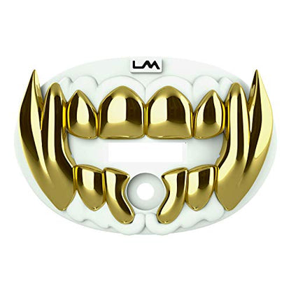 Loudmouth Football Mouth Guard - 3D Chrome Beast Football Mouthpiece, Fits Adult & Youth Ages 5+, Accessories Mouth Guard (3D Beast - Chrome White/Gold) - color: 3d Beast - Chrome White/Gold
