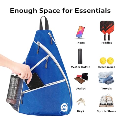A11N SPORTS Pickleball Bag, Reversible Crossbody Sling Bag/Backpack for Women Men - color: Blue & White