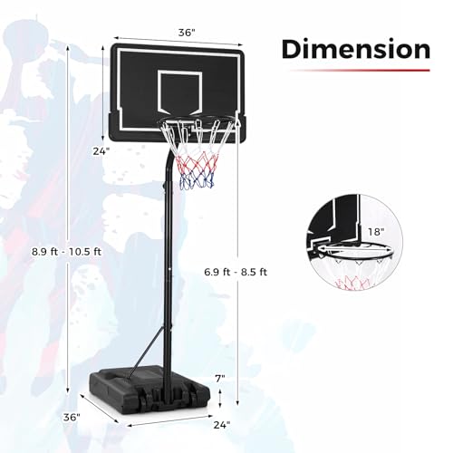Goplus Portable Outdoor Basketball Hoop, 6.9-8.5 FT Adjustable Basketball Goal System w/Fillable Base, Shatterproof PC Backboard, Transport Wheels for Kids Teens Youth in Backyard Driveway Indoor