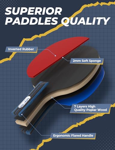 Glymnis Ping Pong Paddles Set Table Tennis Rackets with Balls, Storage Case for Indoor Outdoor Table Tennis Paddle Game Accessories - style: 2 Paddles+4 Balls