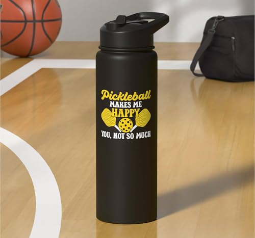 Funny Pickleball Paddle Easily Distracted By Pickleball Stainless Steel Insulated Water Bottle - color: Black