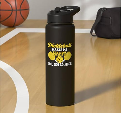 Funny Pickleball Paddle Easily Distracted By Pickleball Stainless Steel Insulated Water Bottle - color: Black
