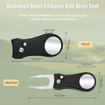 Mile High Life Golf Divot Repair Tool, All Metal Foldable Divot Tool with Pop-up Button & Magnetic Ball Marker - color: Black Bone