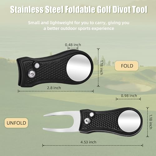 Mile High Life Golf Divot Repair Tool, All Metal Foldable Divot Tool with Pop-up Button & Magnetic Ball Marker - color: Black Bone