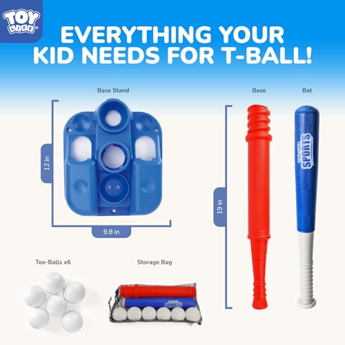 TOY Life T-Ball Set for Toddlers Ages 3-5 – Kids Baseball Set with Bat, Tee and 6 Balls – Outside Toys & Birthday Gift for 3, 4, 5, 6, 7, 8 Year Old Boys - size: Tee & Bat