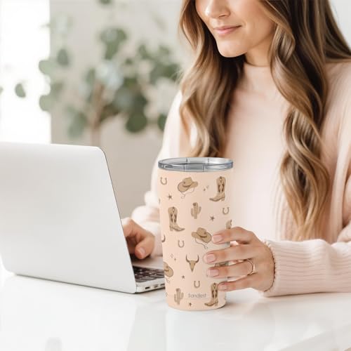 SANDJEST Cowgirl Tumbler 20oz, Stainless Steel Travel Cup with Lid, Insulated Coffee Mug, Cowgirl Gifts for Women Girls Friends Sisters on Birthday Christmas (Beige) - color: Cowgirl 1