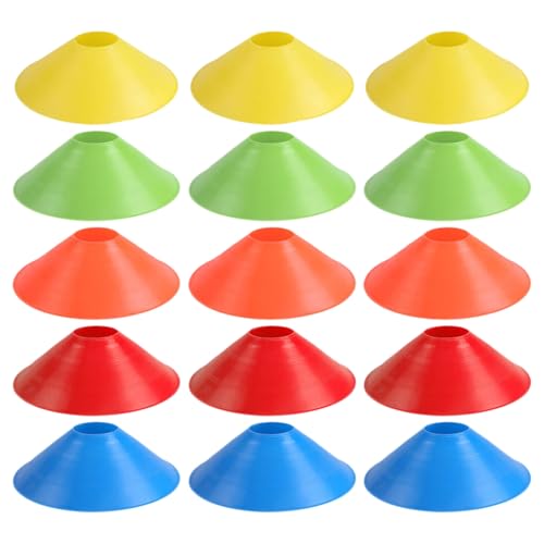 SUPVOX 15pcs Soccer Training Agility Cones Set, Colored Plastic Disc Markers for Sports Drills and Football Practice, Outdoor Fitness Training Equipment for Youth and Adult Players