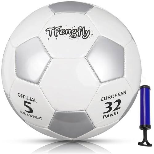 Size 2, 5 Soccer Ball with Pump Needle-Training Recreation Soccer Ball Size 2, 5 Thicker PU Tight Weaved Mini Soccer Ball for Teen Boy Girl Outdoor/Indoor League Game Practice Training - color: White+Silver, size: Size 5