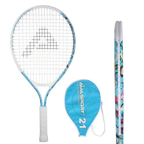 AMA SPORT Kids Tennis Racket for Junior Toddlers Starter Kit 17-25" Tennis Racquet for Girls and Boys with 420D Nylon Shoulder Strap Bag - color: Blue, size: 21 inch