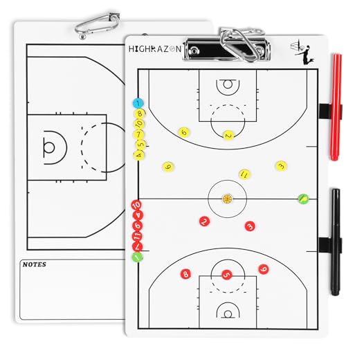 Magnetic Basketball Coaches Clipboard, White Double-Sided Dry Erase Coach Board, Tactics Whiteboard with Color Magnetic Sticker and 2 Marker for Coaches Gift - style: Basketball-B
