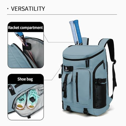Kalesi Gym Duffle Tennis Bag Backpack 4-Way Waterproof with Shoes Compartment for travel Sport Hiking laptop (Grayish blue) - color: Grayish Blue