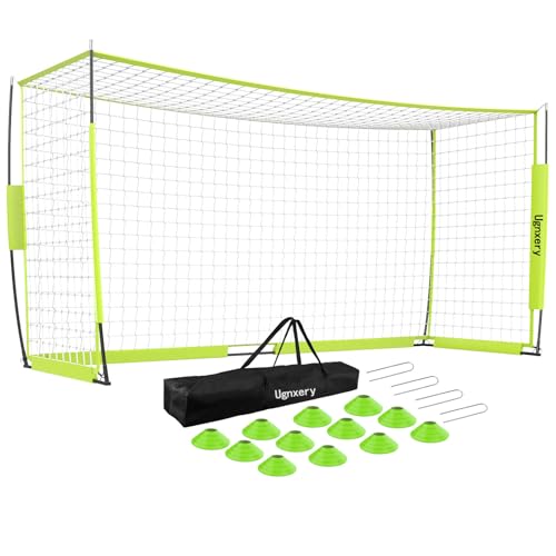 Portable Soccer Goal, Detachable 12x6 FT Soccer Goals Net for Backyard, Quick Setup Training Equipment with 1 Carry Bag, 12 Training Cones - color: Green