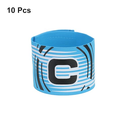YOKIVE 10Pcs Captain Armbands, Elastic Armband Soccer Captain C Arm Band, Great for Youth Adult Football, Basketball Player (Sky Blue, 13x2.8 Inch)